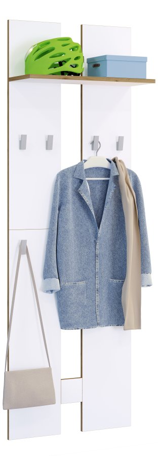 VCM NORDIC Salia L knagerkke, m. hattehylde og 8 knager - hvid/natur tr