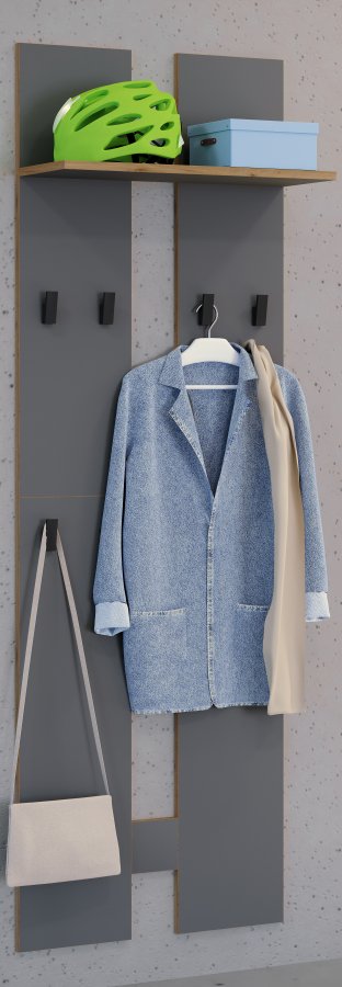 VCM NORDIC Salia L knagerkke, m. hattehylde og 8 knager - antracitgr/natur tr