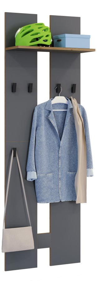 VCM NORDIC Salia L knagerkke, m. hattehylde og 8 knager - antracitgr/natur tr