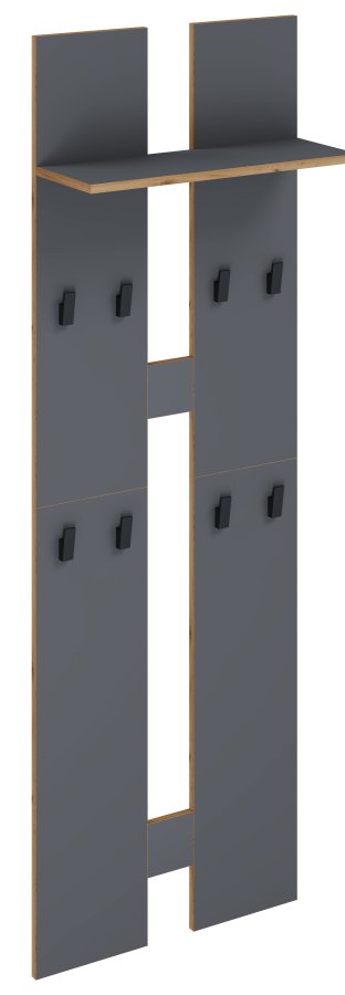 VCM NORDIC Salia L knagerkke, m. hattehylde og 8 knager - antracitgr/natur tr