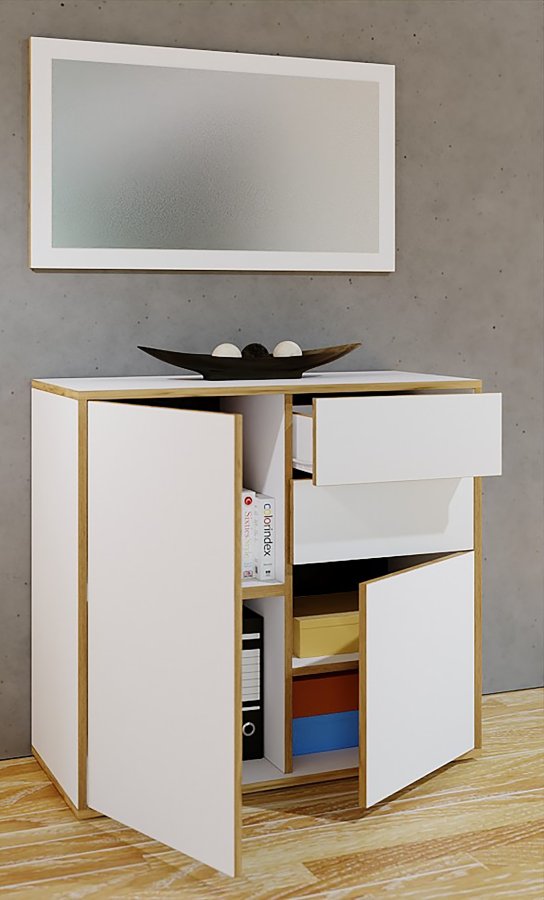 VCM NORDIC Salia vgspejl, rektangulr - spejlglas og hvid/natur tr (45x80)