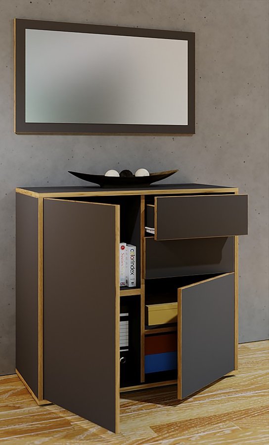 VCM NORDIC Salia vgspejl, rektangulr - spejlglas og antracitgr/natur tr (45x80)