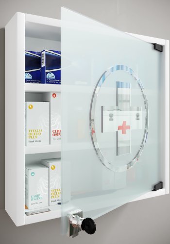 VCM NORDIC Hustila S medicinskab, m. 1 lsbar glaslge og 2 hylder - hvid tr