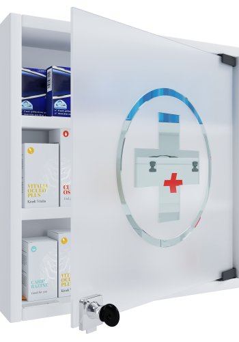 VCM NORDIC Hustila S medicinskab, m. 1 lsbar glaslge og 2 hylder - hvid tr