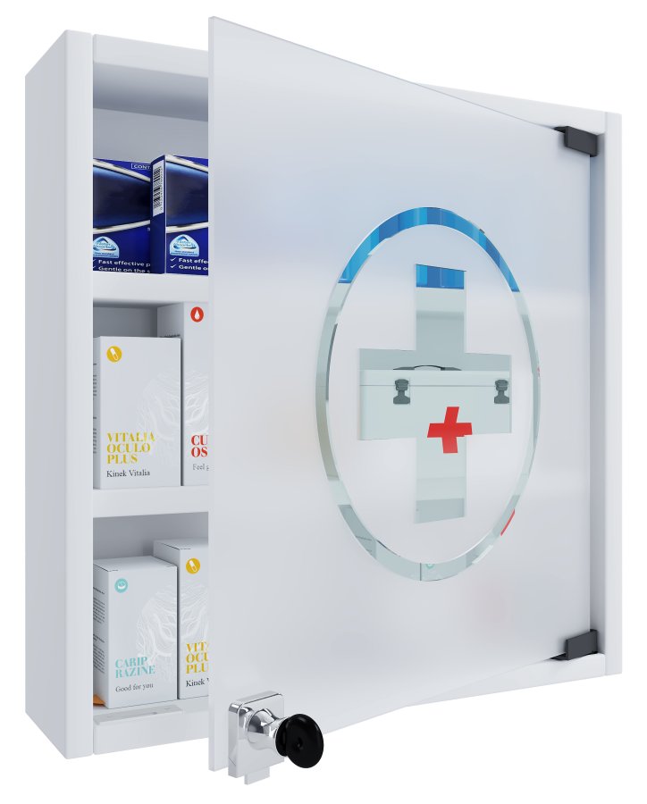 VCM NORDIC Hustila S medicinskab, m. 1 lsbar glaslge og 2 hylder - hvid tr