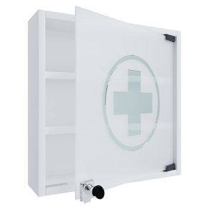 VCM NORDIC Hustila S medicinskab, m. 1 lsbar glaslge og 2 hylder - hvid tr