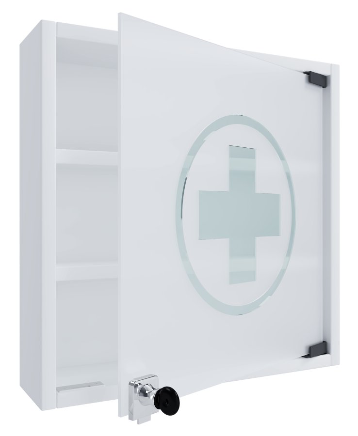 VCM NORDIC Hustila S medicinskab, m. 1 lsbar glaslge og 2 hylder - hvid tr