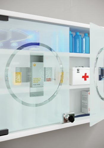 VCM NORDIC Hustila M medicinskab, m. 2 lsbare glaslger og 2 hylder - hvid tr