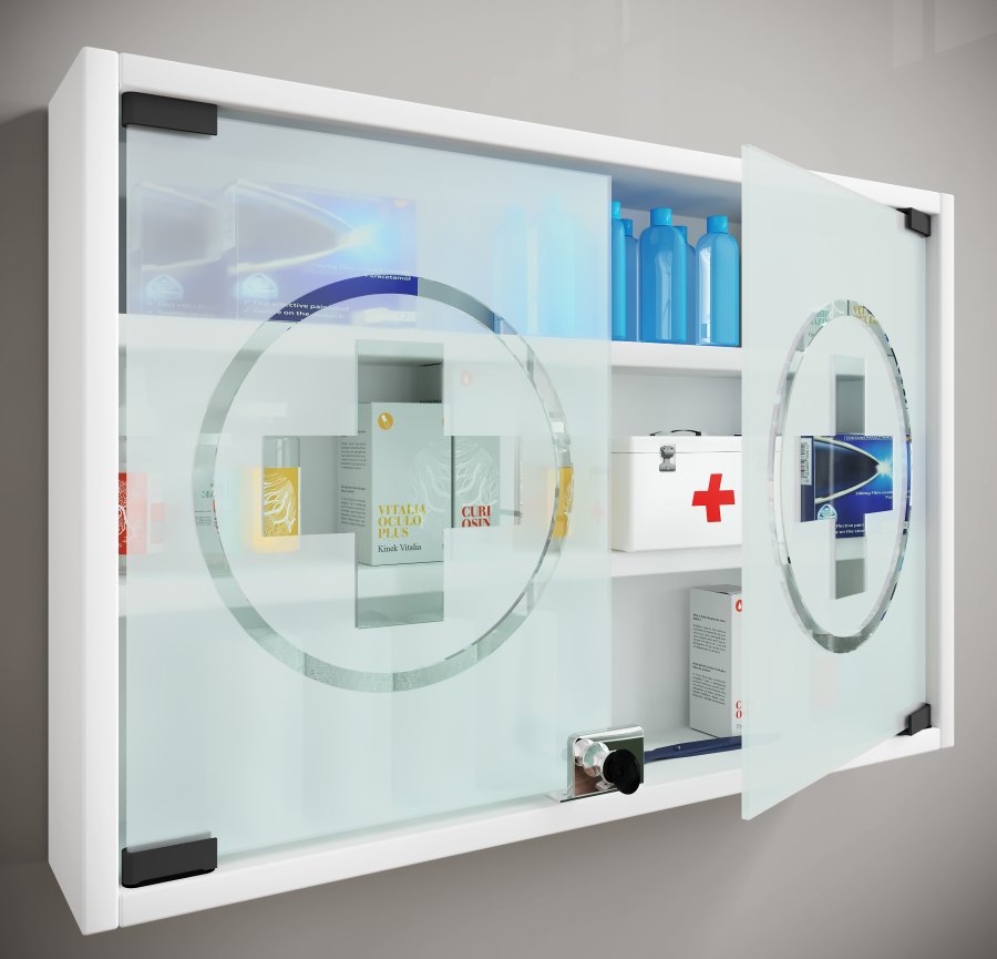 VCM NORDIC Hustila M medicinskab, m. 2 lsbare glaslger og 2 hylder - hvid tr