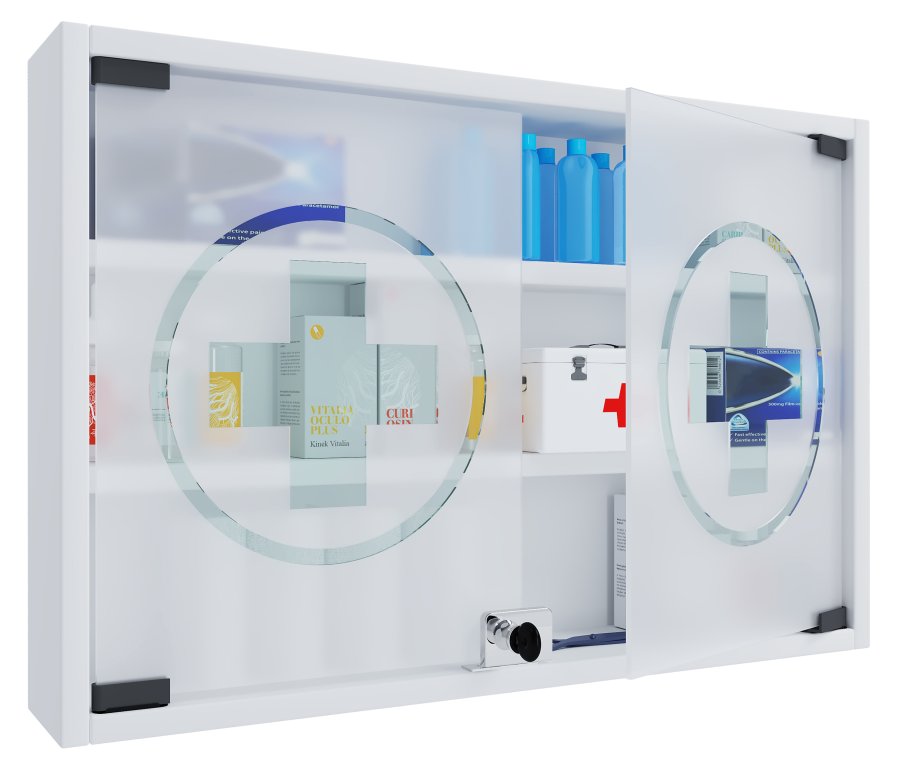 VCM NORDIC Hustila M medicinskab, m. 2 lsbare glaslger og 2 hylder - hvid tr