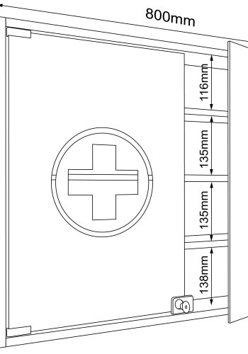 VCM NORDIC Hustila L medicinskab, m. 2 lsbare glaslger og 3 hylder - hvid tr