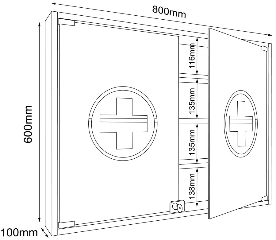 VCM NORDIC Hustila L medicinskab, m. 2 lsbare glaslger og 3 hylder - hvid tr
