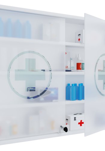 VCM NORDIC Hustila L medicinskab, m. 2 lsbare glaslger og 3 hylder - hvid tr