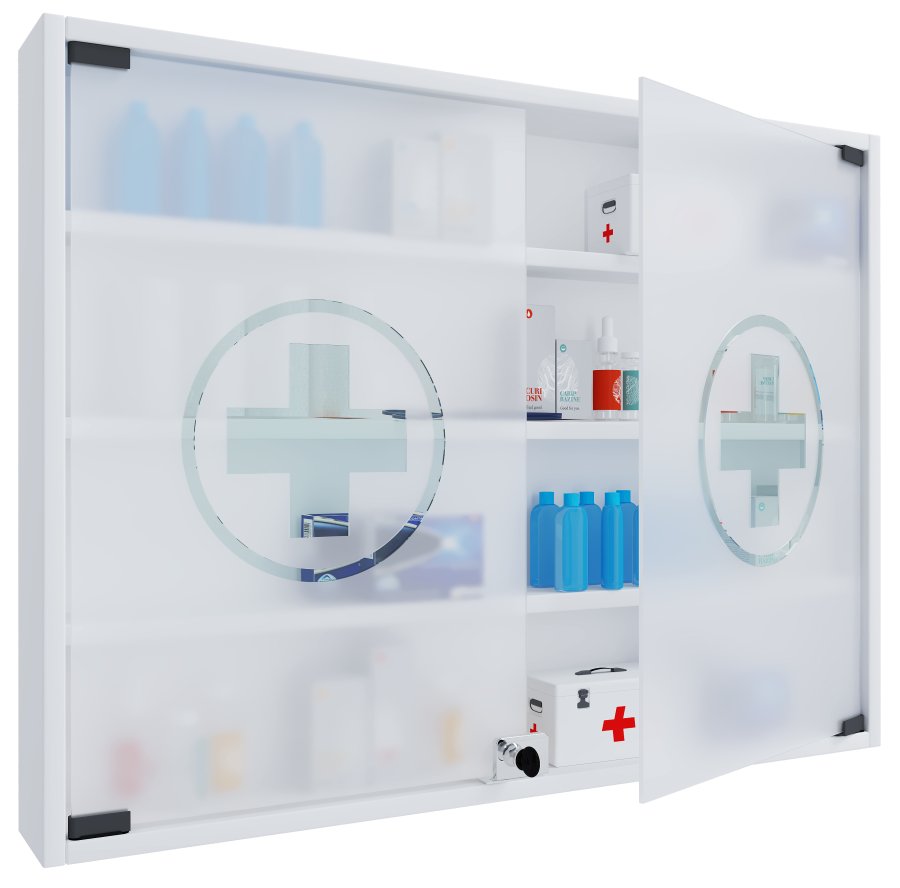 VCM NORDIC Hustila L medicinskab, m. 2 lsbare glaslger og 3 hylder - hvid tr