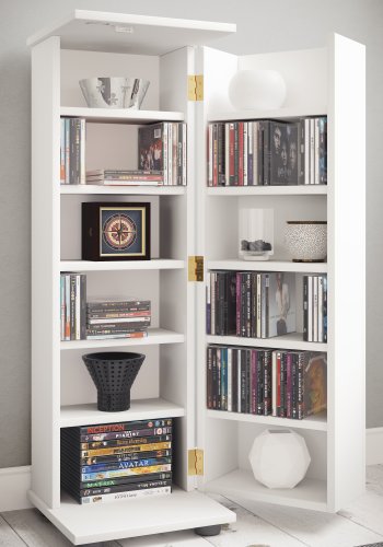 VCM NORDIC Engalo L reol til cd'ere og dvd'er, m. ls, 1 lge og 10 hylder - hvid tr