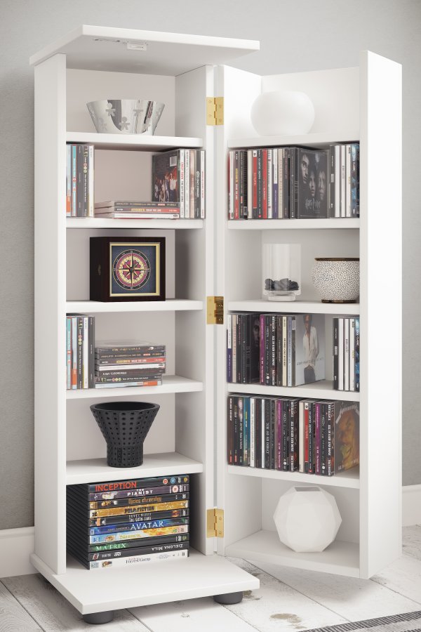 VCM NORDIC Engalo L reol til cd'ere og dvd'er, m. ls, 1 lge og 10 hylder - hvid tr