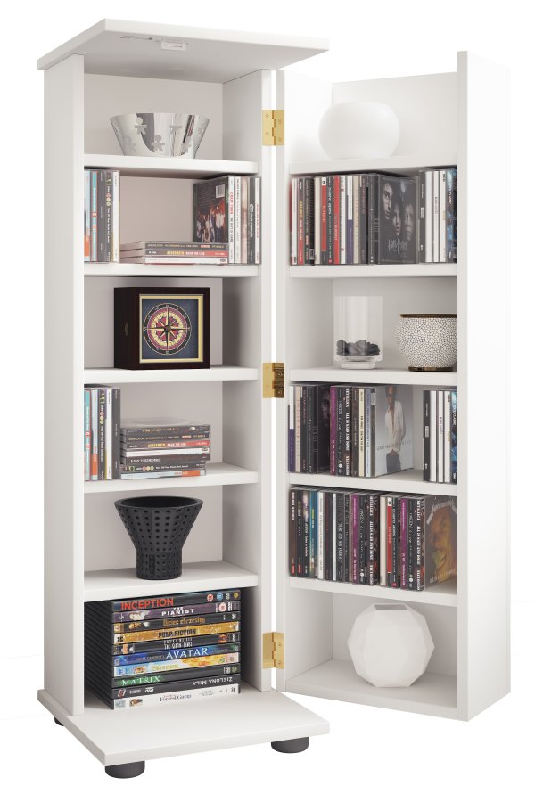 VCM NORDIC Engalo L reol til cd'ere og dvd'er, m. ls, 1 lge og 10 hylder - hvid tr