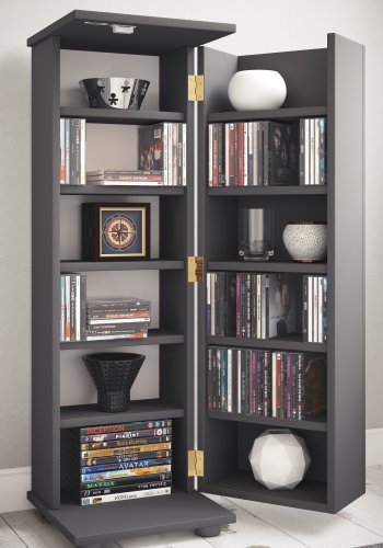 VCM NORDIC Engalo L reol til cd'ere og dvd'er, m. ls, 1 lge og 10 hylder - antracitgr tr