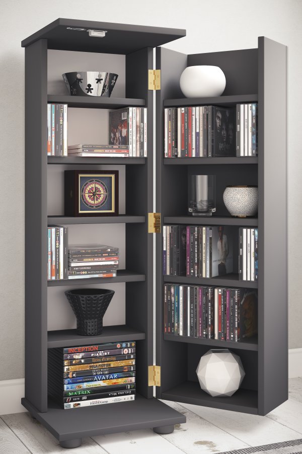 VCM NORDIC Engalo L reol til cd'ere og dvd'er, m. ls, 1 lge og 10 hylder - antracitgr tr