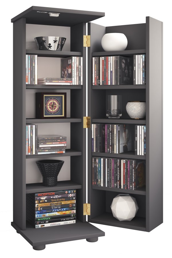 VCM NORDIC Engalo L reol til cd'ere og dvd'er, m. ls, 1 lge og 10 hylder - antracitgr tr