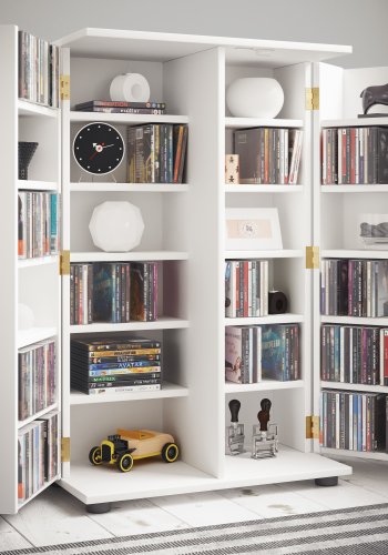 VCM NORDIC Engalo XL reol til cd'ere og dvd'er, m. ls, 2 lger og 20 hylder - hvid tr