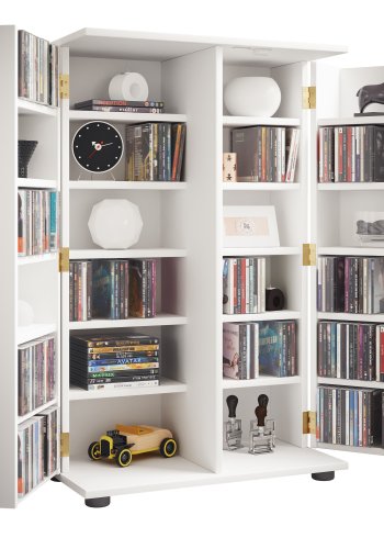 VCM NORDIC Engalo XL reol til cd'ere og dvd'er, m. ls, 2 lger og 20 hylder - hvid tr