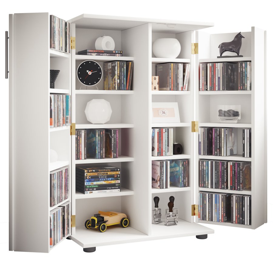 VCM NORDIC Engalo XL reol til cd'ere og dvd'er, m. ls, 2 lger og 20 hylder - hvid tr