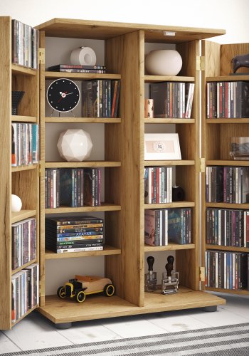 VCM NORDIC Engalo XL reol til cd'ere og dvd'er, m. ls, 2 lger og 20 hylder - natur tr