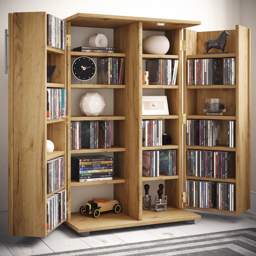 VCM NORDIC Engalo XL reol til cd'ere og dvd'er, m. ls, 2 lger og 20 hylder - natur tr