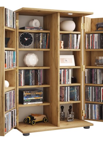 VCM NORDIC Engalo XL reol til cd'ere og dvd'er, m. ls, 2 lger og 20 hylder - natur tr