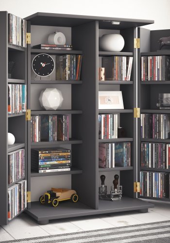 VCM NORDIC Engalo XL reol til cd'ere og dvd'er, m. ls, 2 lger og 20 hylder - antracitgr tr