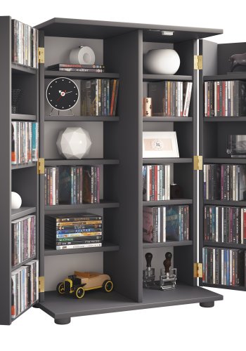 VCM NORDIC Engalo XL reol til cd'ere og dvd'er, m. ls, 2 lger og 20 hylder - antracitgr tr