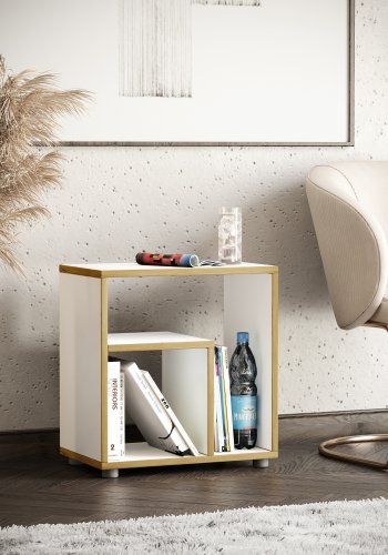 VCM NORDIC Zeito sidebord, m. 2 rum - hvid/natur tr (50x30)