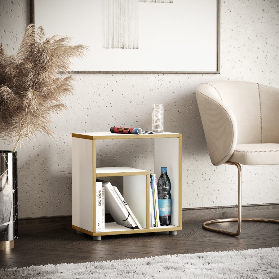 VCM NORDIC Zeito sidebord, m. 2 rum - hvid/natur tr (50x30)