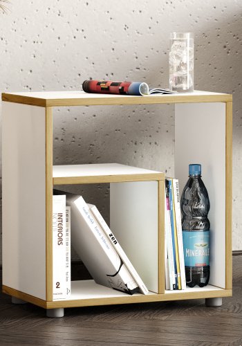 VCM NORDIC Zeito sidebord, m. 2 rum - hvid/natur tr (50x30)