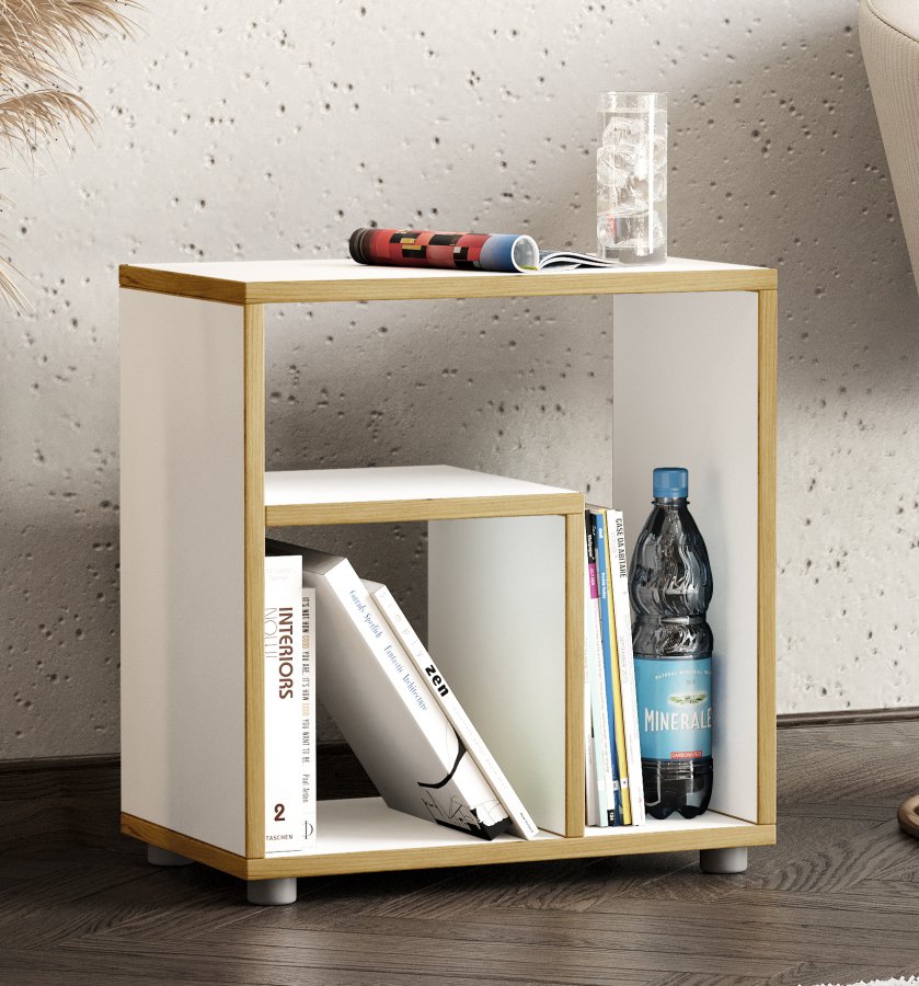 VCM NORDIC Zeito sidebord, m. 2 rum - hvid/natur tr (50x30)
