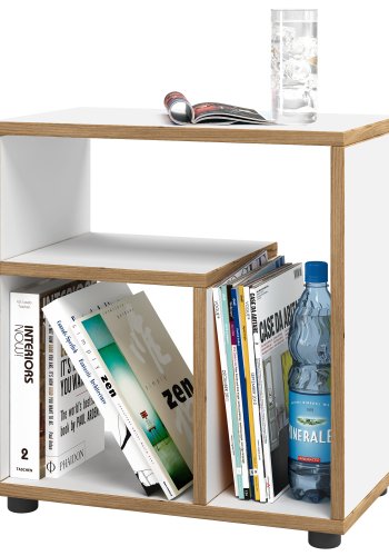 VCM NORDIC Zeito sidebord, m. 2 rum - hvid/natur tr (50x30)