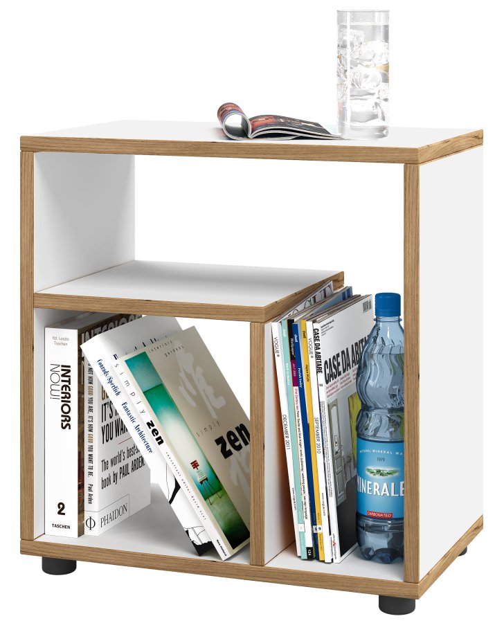 VCM NORDIC Zeito sidebord, m. 2 rum - hvid/natur tr (50x30)