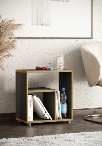 VCM NORDIC Zeito sidebord, m. 2 rum - antracitgr/natur tr (50x30)