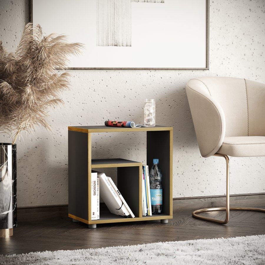 VCM NORDIC Zeito sidebord, m. 2 rum - antracitgr/natur tr (50x30)