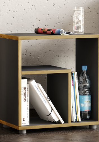 VCM NORDIC Zeito sidebord, m. 2 rum - antracitgr/natur tr (50x30)