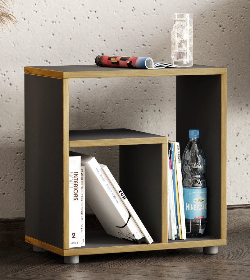 VCM NORDIC Zeito sidebord, m. 2 rum - antracitgr/natur tr (50x30)