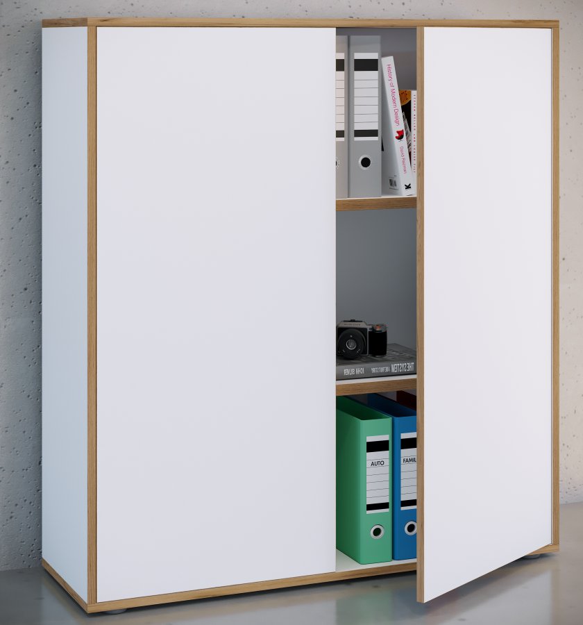 VCM NORDIC Salia B100 kontorreol, m. 2 lger og 2 justerbare hylder - hvid og natur tr