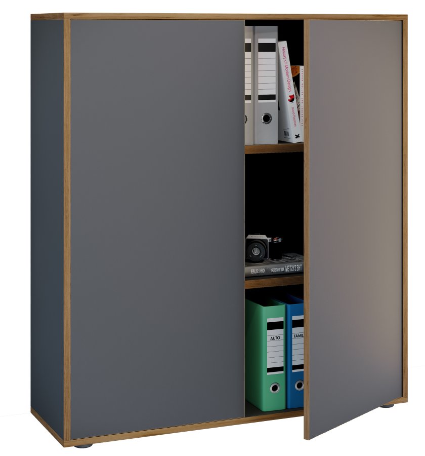 VCM NORDIC Salia B100 kontorreol, m. 2 lger og 2 justerbare hylder - antracitgr og natur tr