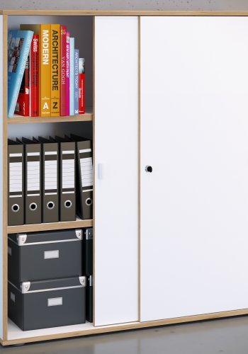 VCM NORDIC Salia B100 kontorreol, m. 2 skydelger, ls og 2 justerbare hylder - hvid og natur tr