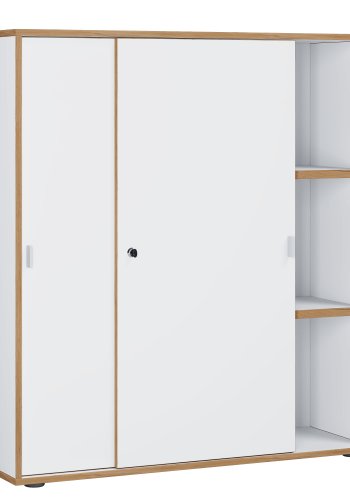 VCM NORDIC Salia B100 kontorreol, m. 2 skydelger, ls og 2 justerbare hylder - hvid og natur tr