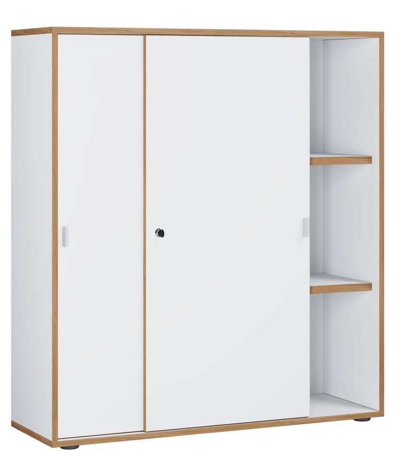 VCM NORDIC Salia B100 kontorreol, m. 2 skydelger, ls og 2 justerbare hylder - hvid og natur tr