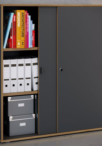 VCM NORDIC Salia B100 kontorreol, m. 2 skydelger, ls, 2 justerbare hylder - antracitg/natur tr