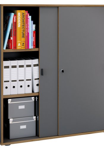 VCM NORDIC Salia B100 kontorreol, m. 2 skydelger, ls, 2 justerbare hylder - antracitg/natur tr