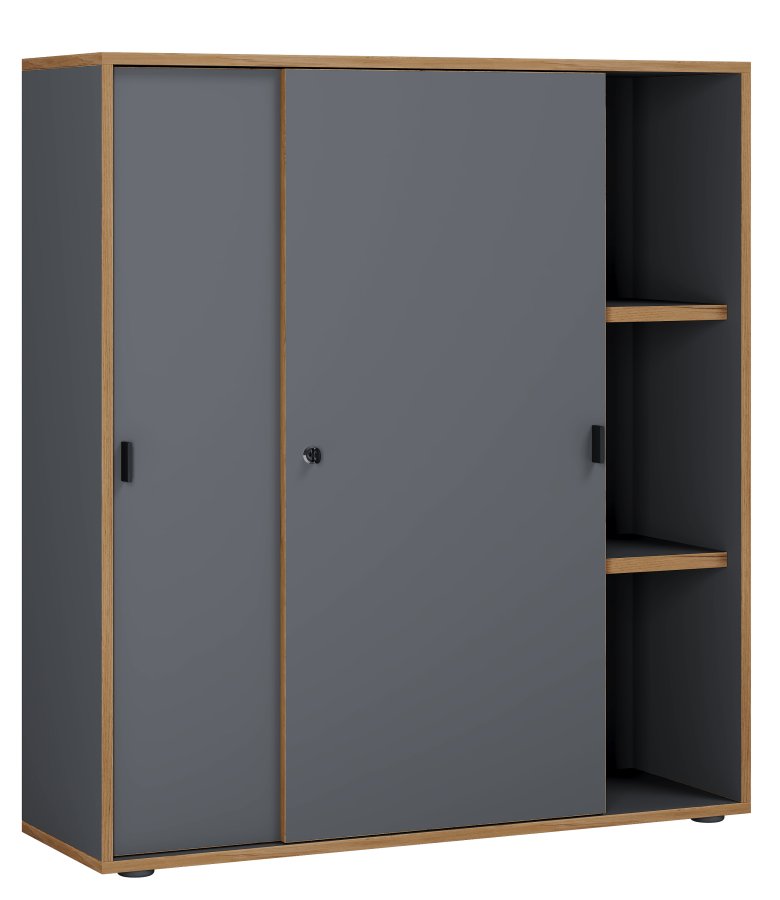 VCM NORDIC Salia B100 kontorreol, m. 2 skydelger, ls, 2 justerbare hylder - antracitg/natur tr